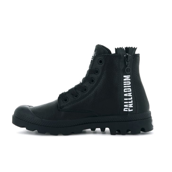 Palladium Pampa Ubn Zips Leather Women's Boots Black | UK P398-MTV